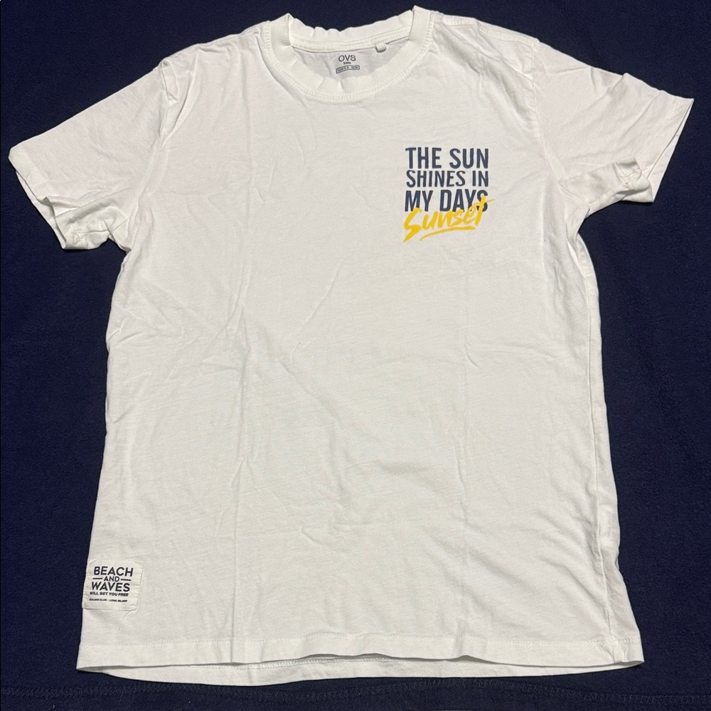 White Tee with Yellow & Navy Chest Graphic